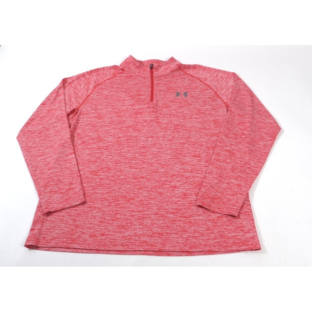Under Armour Pullover Mens Large Red HeatGear 1/4 Zip Tech Space Dye Long Sleeve